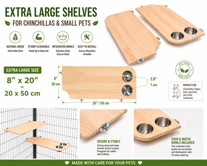 AMIDA Craft Extra Large Chinchilla Shelves with Stainless Steel Bowls