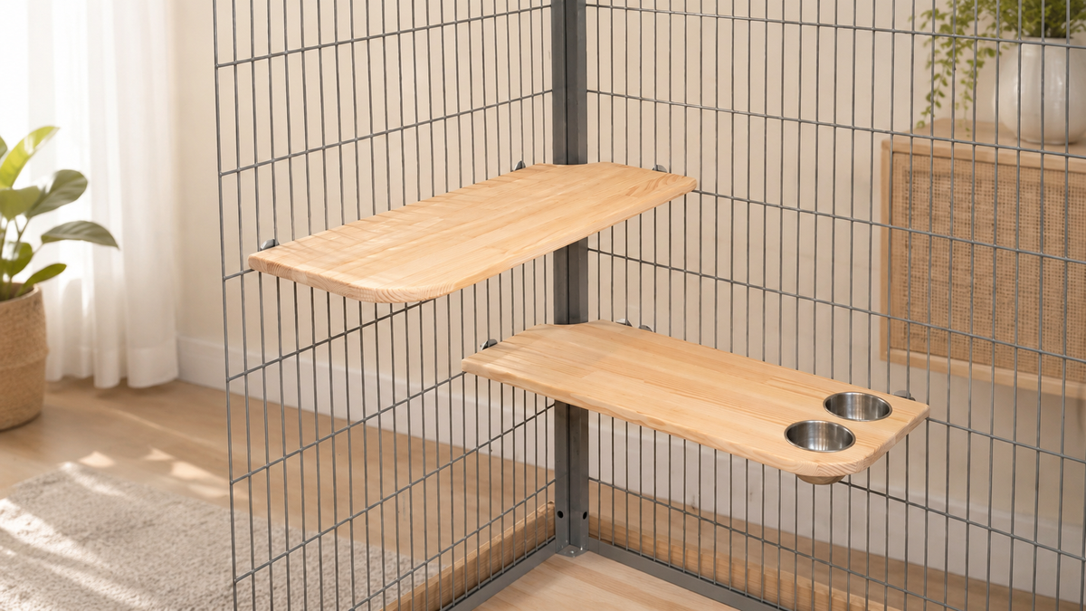 AMIDA Craft Extra Large Chinchilla Shelves with Stainless Steel Bowls