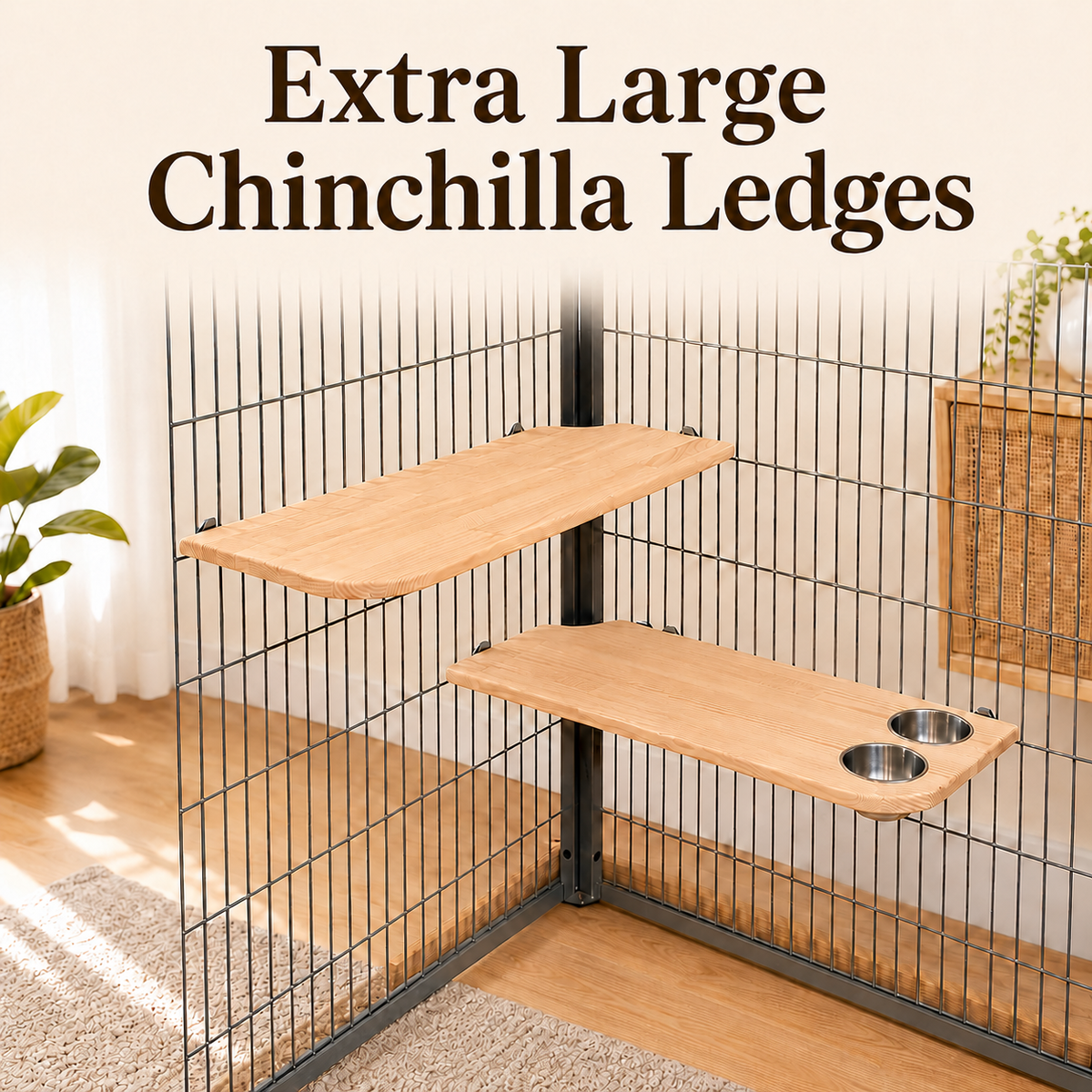 AMIDA Craft Extra Large Chinchilla Shelves with Stainless Steel Bowls